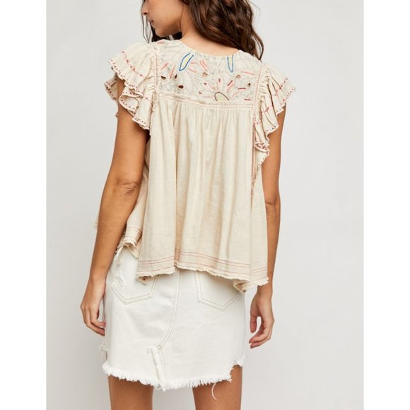 🎉LAST CHANCE🎉 NWT Free People Hailey Embroidered Top / Natural - Picture 4 of 7